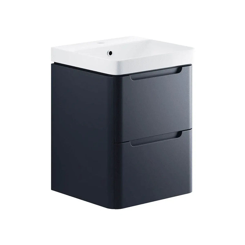 Libras 600mm 2 Drawer Wall Hung Basin Unit, Matt Indigo, Includes Ceramic Basin