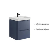 Libras 600mm 2 Drawer Wall Hung Basin Unit, Matt Indigo, Includes Ceramic Basin
