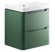 Libras 600mm 2 Drawer Wall Hung Basin Unit, Matt Sage Green, Includes Ceramic Basin