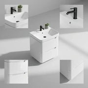 Libras 600mm 2 Drawer Wall Hung Basin Unit, White Gloss, Includes Ceramic Basin