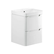 Libras 600mm 2 Drawer Wall Hung Basin Unit, White Gloss, Includes Ceramic Basin
