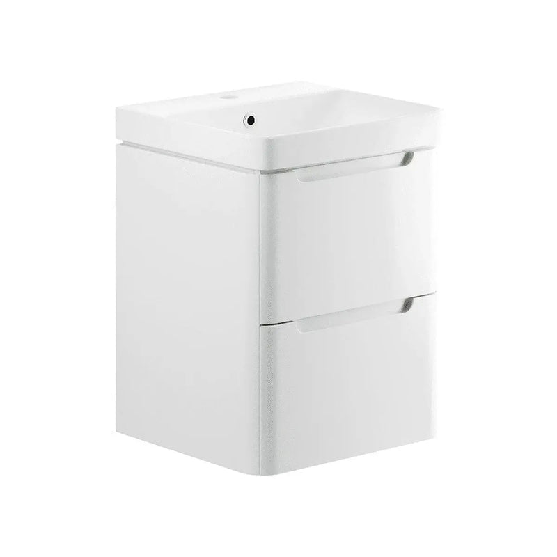 Libras 600mm 2 Drawer Wall Hung Basin Unit, White Gloss, Includes Ceramic Basin
