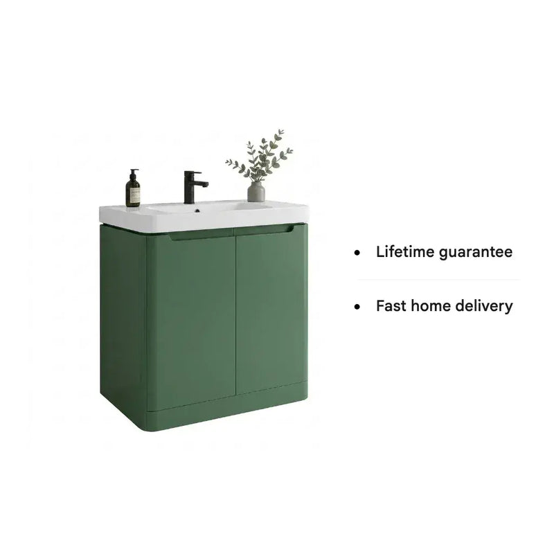 Libras 800 2 Door Floor Standing Basin Unit, Matt Sage Green, Includes Ceramic Basin