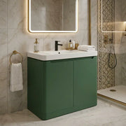 Libras 800 2 Door Floor Standing Basin Unit, Matt Sage Green, Includes Ceramic Basin