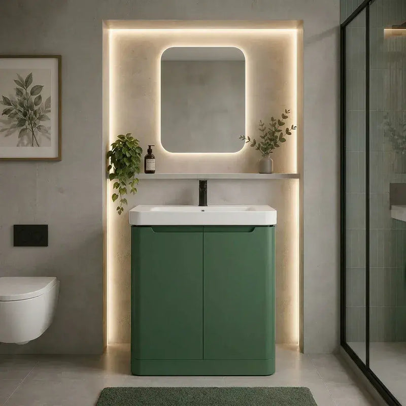 Libras 800 2 Door Floor Standing Basin Unit, Matt Sage Green, Includes Ceramic Basin