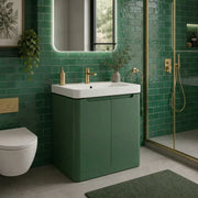 Libras 800 2 Door Floor Standing Basin Unit, Matt Sage Green, Includes Ceramic Basin