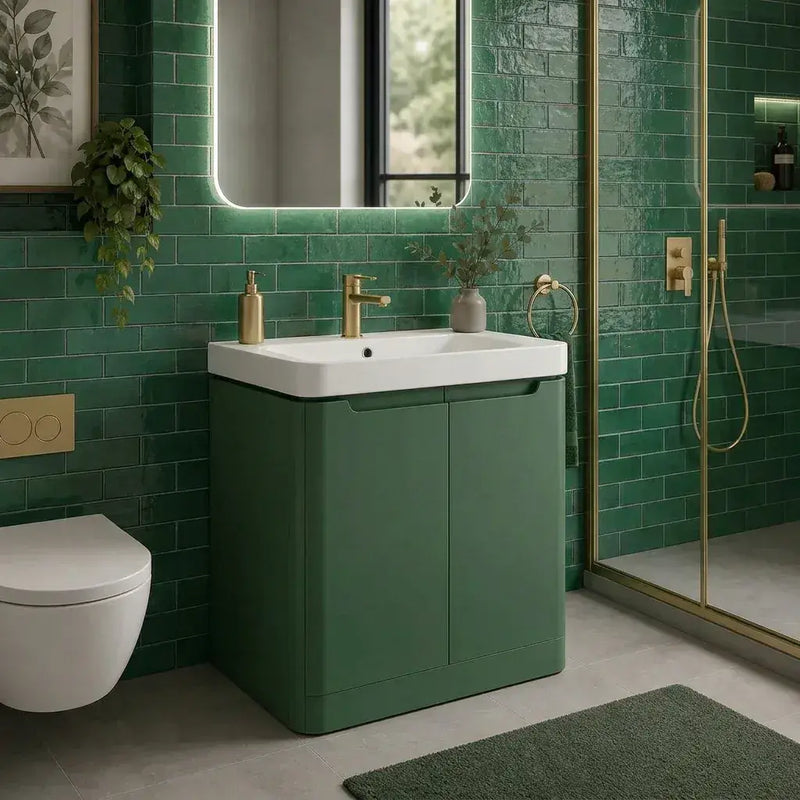 Libras 800 2 Door Floor Standing Basin Unit, Matt Sage Green, Includes Ceramic Basin
