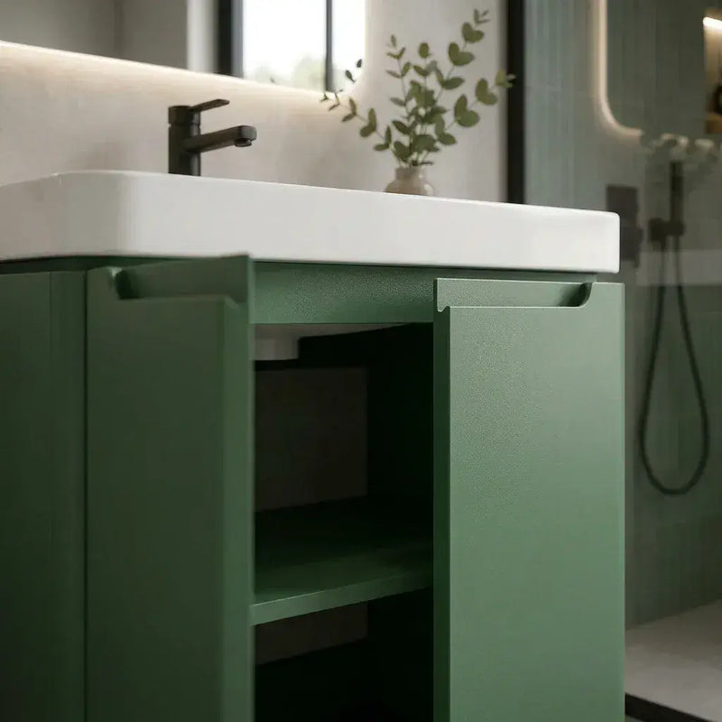 Libras 800 2 Door Floor Standing Basin Unit, Matt Sage Green, Includes Ceramic Basin