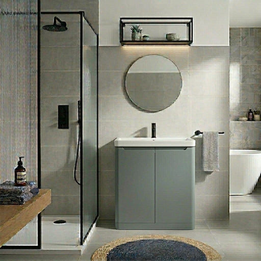 Libras 800mm 2 Door Floor Standing Basin Unit, Matt Grey, Includes Ceramic Basin