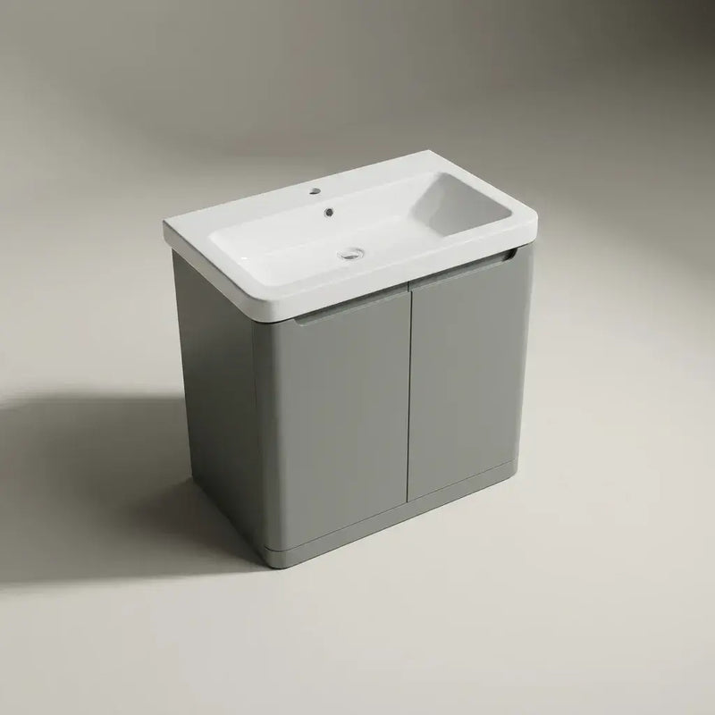 Libras 800mm 2 Door Floor Standing Basin Unit, Matt Grey, Includes Ceramic Basin