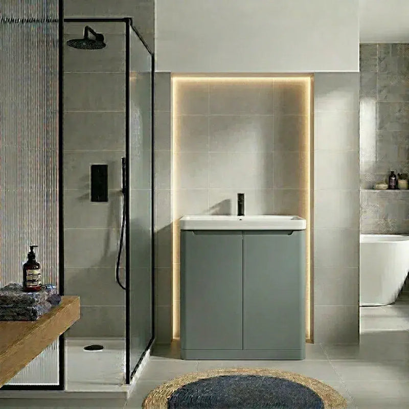 Libras 800mm 2 Door Floor Standing Basin Unit, Matt Grey, Includes Ceramic Basin