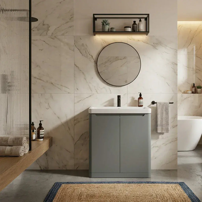 Libras 800mm 2 Door Floor Standing Basin Unit, Matt Grey, Includes Ceramic Basin