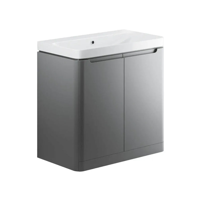Libras 800mm 2 Door Floor Standing Basin Unit, Matt Grey, Includes Ceramic Basin