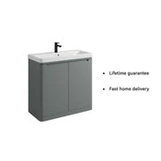 Libras 800mm 2 Door Floor Standing Basin Unit, Matt Grey, Includes Ceramic Basin