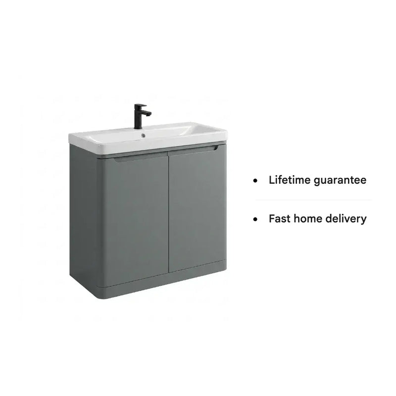 Libras 800mm 2 Door Floor Standing Basin Unit, Matt Grey, Includes Ceramic Basin
