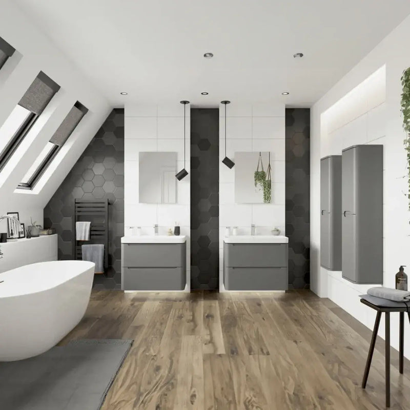 Libras 800mm 2 Door Floor Standing Basin Unit, Matt Grey, Includes Ceramic Basin