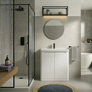 Libras 800mm 2 Door Floor Standing Basin Unit, White Gloss, Includes Ceramic Basin