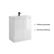 Libras 800mm 2 Door Floor Standing Basin Unit, White Gloss, Includes Ceramic Basin