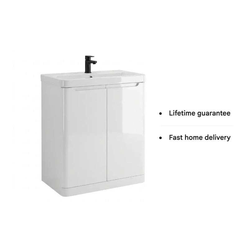 Libras 800mm 2 Door Floor Standing Basin Unit, White Gloss, Includes Ceramic Basin