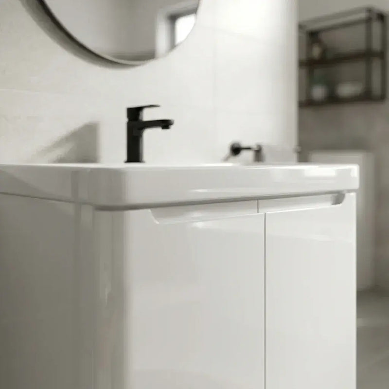 Libras 800mm 2 Door Floor Standing Basin Unit, White Gloss, Includes Ceramic Basin