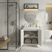 Libras 800mm 2 Door Floor Standing Basin Unit, White Gloss, Includes Ceramic Basin