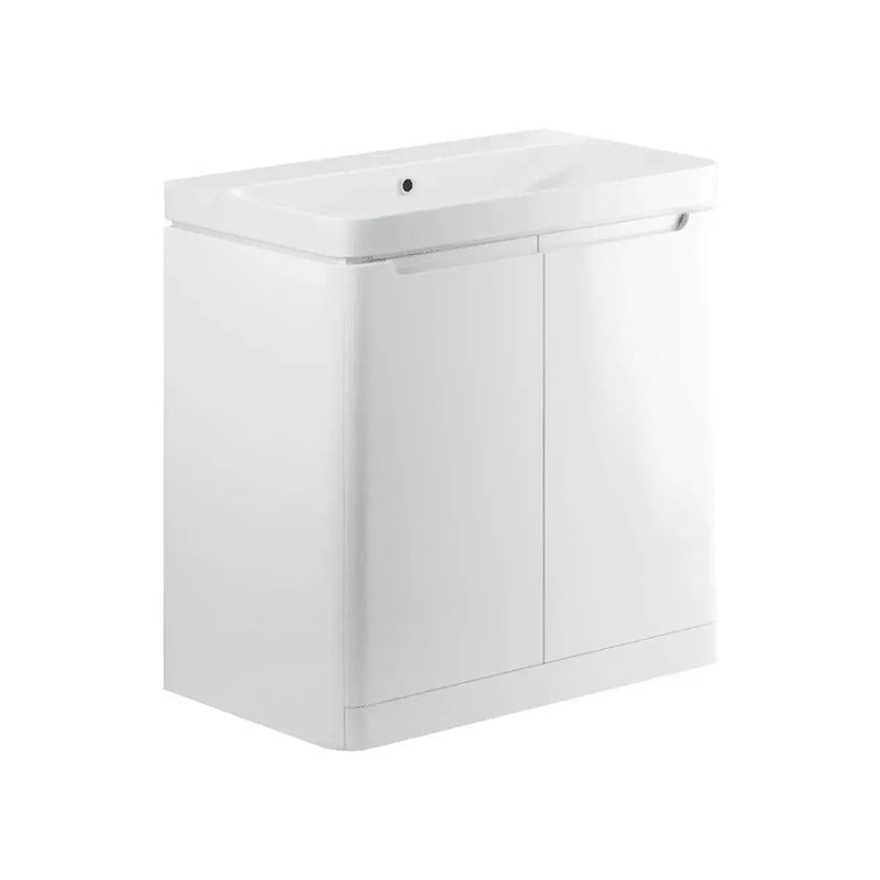 Libras 800mm 2 Door Floor Standing Basin Unit, White Gloss, Includes Ceramic Basin