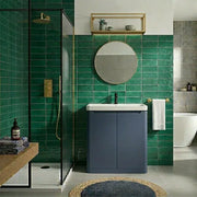 Libras 800mm 2 Door Floor Standing Cloakroom Basin Unit, Matt Indigo, Includes Ceramic Basin