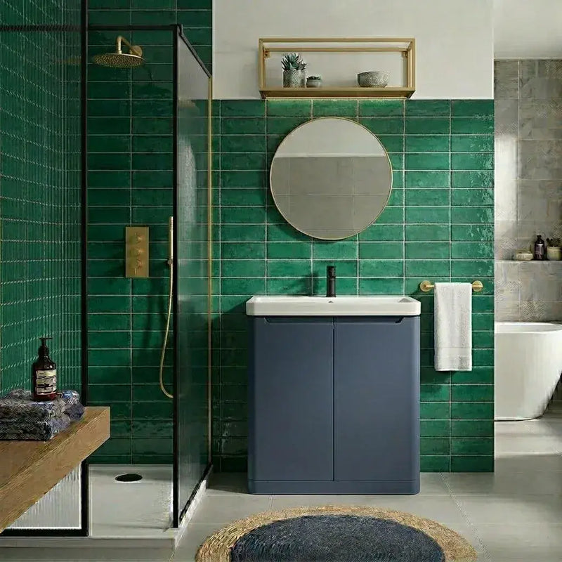 Libras 800mm 2 Door Floor Standing Cloakroom Basin Unit, Matt Indigo, Includes Ceramic Basin