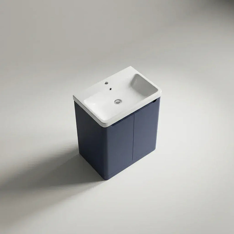 Libras 800mm 2 Door Floor Standing Cloakroom Basin Unit, Matt Indigo, Includes Ceramic Basin
