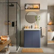 Libras 800mm 2 Door Floor Standing Cloakroom Basin Unit, Matt Indigo, Includes Ceramic Basin