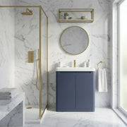 Libras 800mm 2 Door Floor Standing Cloakroom Basin Unit, Matt Indigo, Includes Ceramic Basin