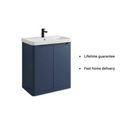 Libras 800mm 2 Door Floor Standing Cloakroom Basin Unit, Matt Indigo, Includes Ceramic Basin