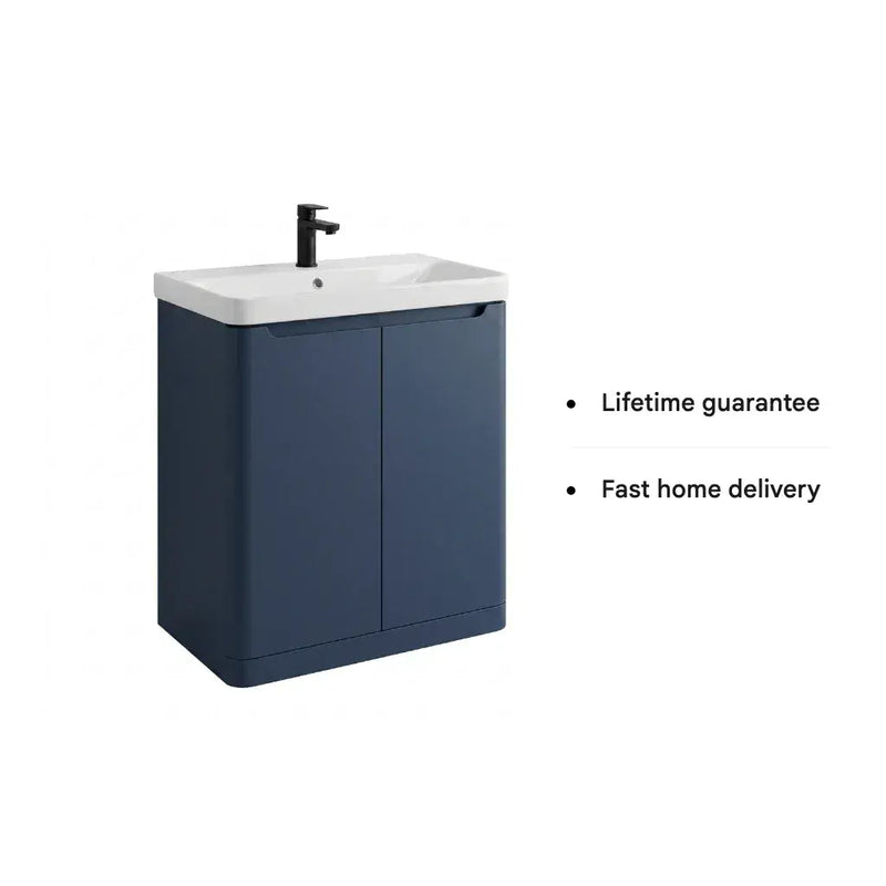 Libras 800mm 2 Door Floor Standing Cloakroom Basin Unit, Matt Indigo, Includes Ceramic Basin