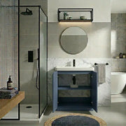 Libras 800mm 2 Door Floor Standing Cloakroom Basin Unit, Matt Indigo, Includes Ceramic Basin