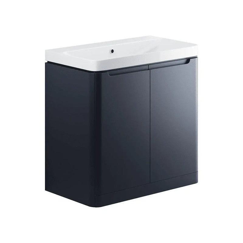 Libras 800mm 2 Door Floor Standing Cloakroom Basin Unit, Matt Indigo, Includes Ceramic Basin