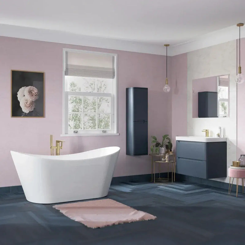 Libras 800mm 2 Door Floor Standing Cloakroom Basin Unit, Matt Indigo, Includes Ceramic Basin