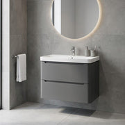 Libras 800mm 2 Drawer Wall Hung Basin Unit, Matt Grey, Includes Ceramic Basin