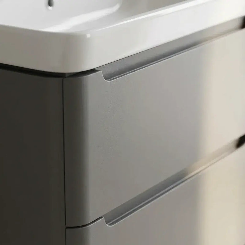 Libras 800mm 2 Drawer Wall Hung Basin Unit, Matt Grey, Includes Ceramic Basin