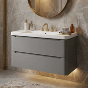 Libras 800mm 2 Drawer Wall Hung Basin Unit, Matt Grey, Includes Ceramic Basin
