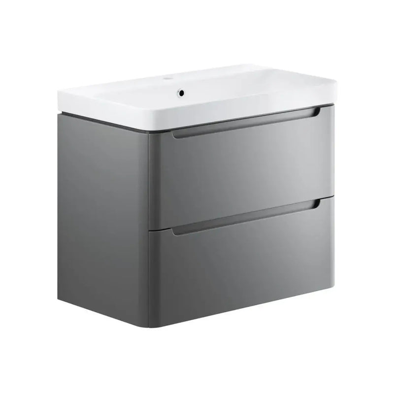 Libras 800mm 2 Drawer Wall Hung Basin Unit, Matt Grey, Includes Ceramic Basin