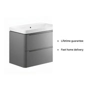 Libras 800mm 2 Drawer Wall Hung Basin Unit, Matt Grey, Includes Ceramic Basin
