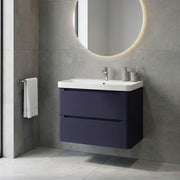 Libras 800mm 2 Drawer Wall Hung Basin Unit, Matt Indigo, Includes Ceramic Basin