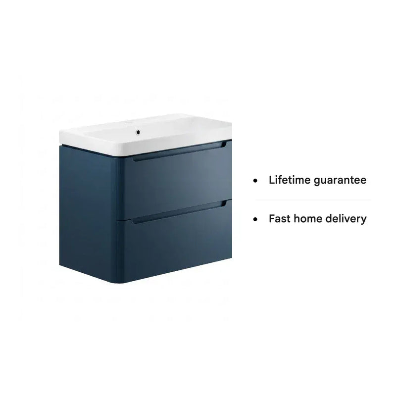 Libras 800mm 2 Drawer Wall Hung Basin Unit, Matt Indigo, Includes Ceramic Basin