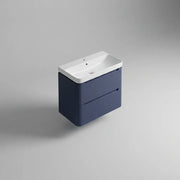 Libras 800mm 2 Drawer Wall Hung Basin Unit, Matt Indigo, Includes Ceramic Basin