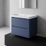 Libras 800mm 2 Drawer Wall Hung Basin Unit, Matt Indigo, Includes Ceramic Basin