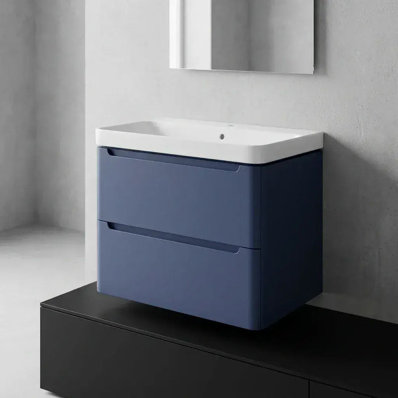 Libras 800mm 2 Drawer Wall Hung Basin Unit, Matt Indigo, Includes Ceramic Basin