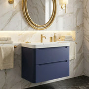 Libras 800mm 2 Drawer Wall Hung Basin Unit, Matt Indigo, Includes Ceramic Basin