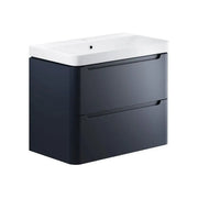 Libras 800mm 2 Drawer Wall Hung Basin Unit, Matt Indigo, Includes Ceramic Basin