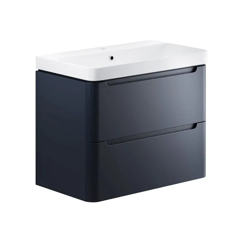 Libras 800mm 2 Drawer Wall Hung Basin Unit, Matt Indigo, Includes Ceramic Basin