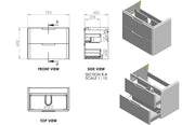 Libras 800mm 2 Drawer Wall Hung Basin Unit, Matt Indigo, Includes Ceramic Basin